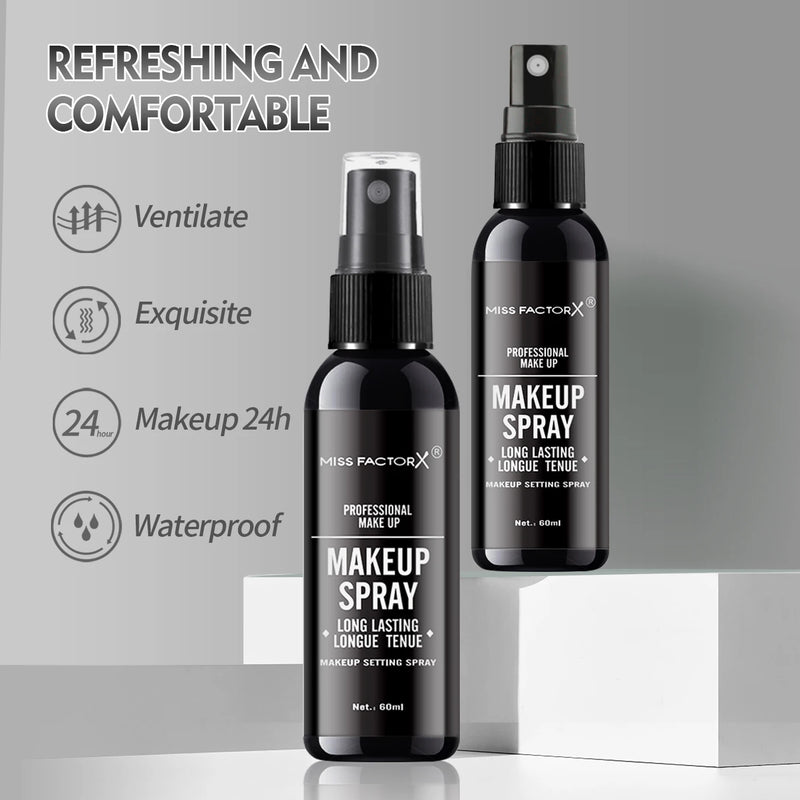 Spray de maquiagem facial profissional duradouro 60ml-à prova d'água, anti-suor, controle de óleo, fórmula de tingimento anti-halo, maquiagem fosca