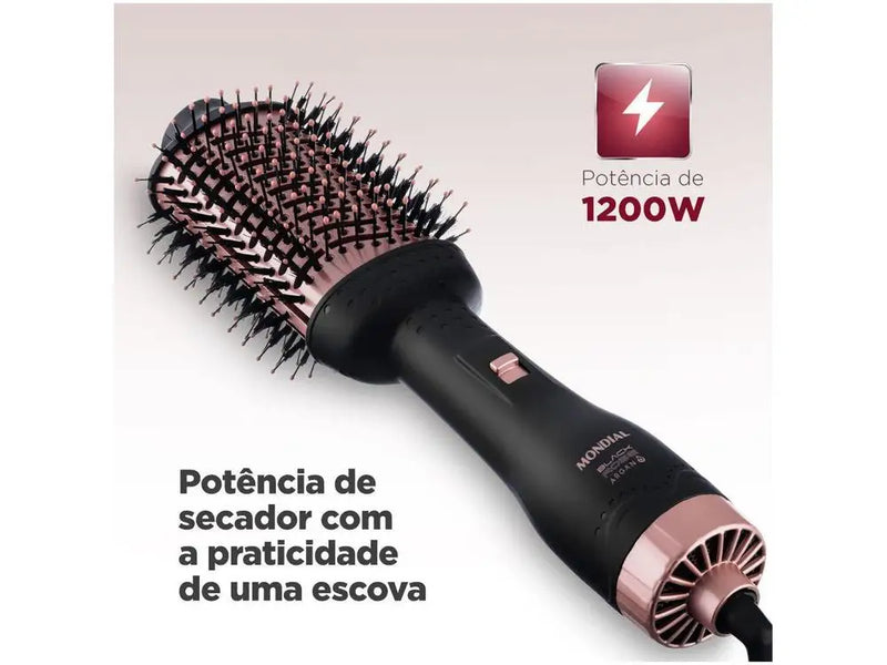 ES-14 1200W Cerâmica Mondial Black Rose Argan Secador Escova com 3 Velocidades Ions-220V